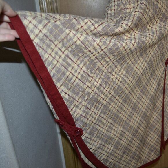 Butte Knit Red Beige Tan Plaid Casual Cozy Cottage Core Prairie Winter Poncho - Picture 9 of 12